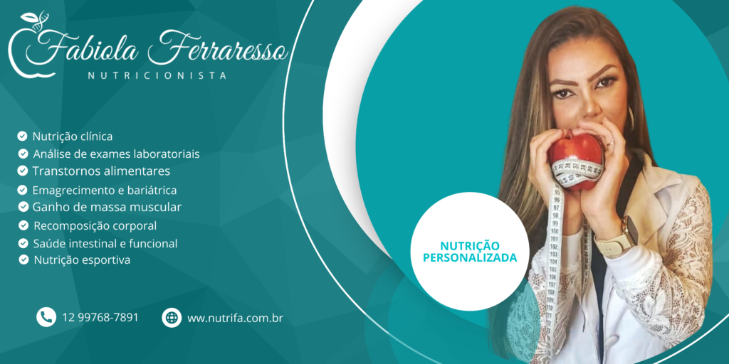 Banner de serviços da Fabiola Ferraresso Nutricionista Pindamonhangaba, especializada em Pindamonhangaba, São José dos Campos e atendimento online.